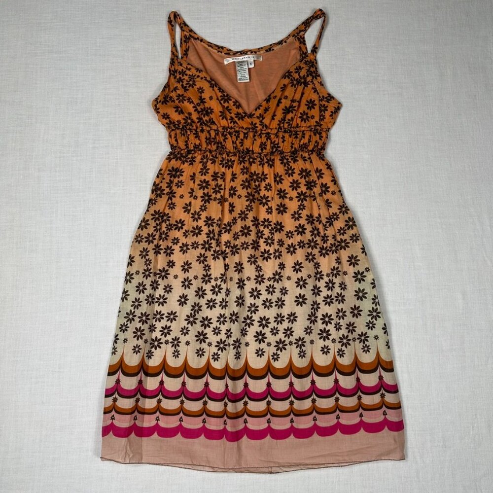 Womens Floral Babydoll Sundress Small Ombre Retro Colorful Spring Hippie Lined - Picture 5 of 8